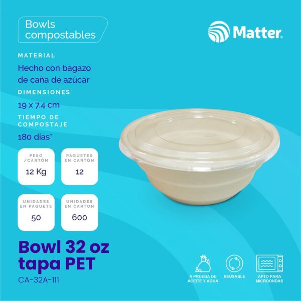 Bowl 32 oz tapa PET - Imagen 2