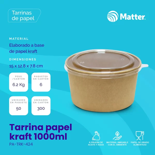 Tarrina Papel Kraft 1000ml - Imagen 2