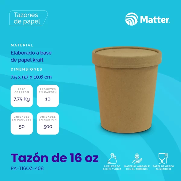 Tazón Papel Kraft de 16 oz - Imagen 2