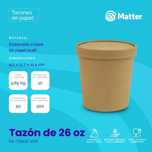 Tazón papel kraft  de 26 oz - Imagen 2