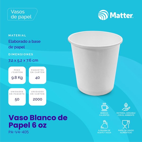 Vaso Blanco de Papel 6 oz - Imagen 2