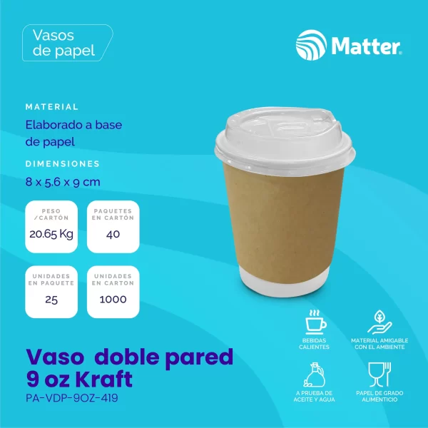 Vaso Papel Kraft Doble Pared 9 oz - Imagen 2